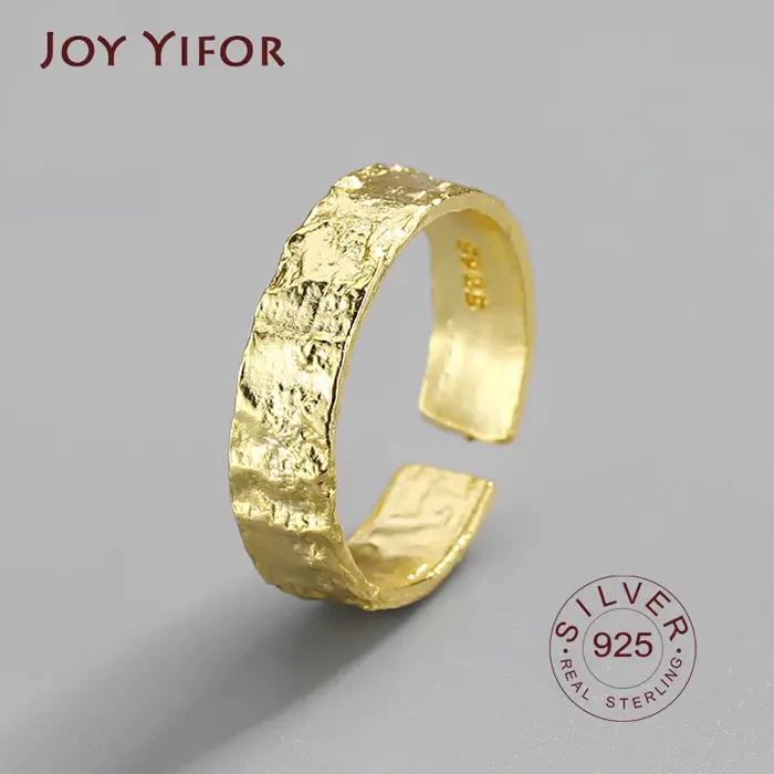Bague en or Texture roche irrégulière femmes anneaux 925 en argent Sterling Anillo Plata 925 Mujer Parure Bijoux Femme