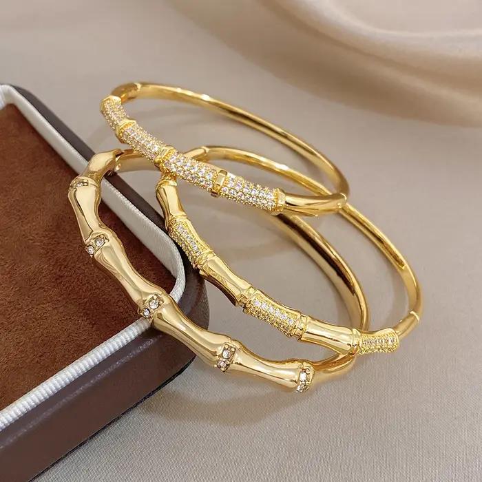 Bracelet manchette élégant en forme de nœud de bambou incrusté de diamants pour femme