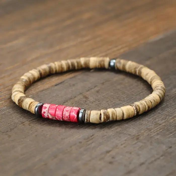 Bracelet Bohème en Perles de Noix de Coco Naturel Unisexe Occasions Spéciales Plage Accessoires de Mode