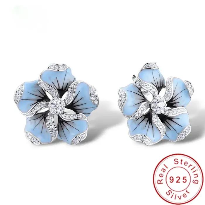 Boucles d'oreilles en argent sterling 925 serties de zirconium blanc en forme de fleur romantique pour femme occasions spéciales mariage engagement soirée festive