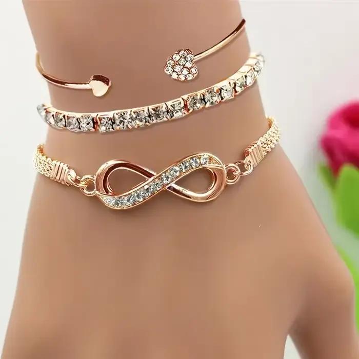 3 pièces/ensemble Vintage cristal strass coeur Bracelets pour femme mode géométrique réglable infini manchette bracelet bijoux cadeaux