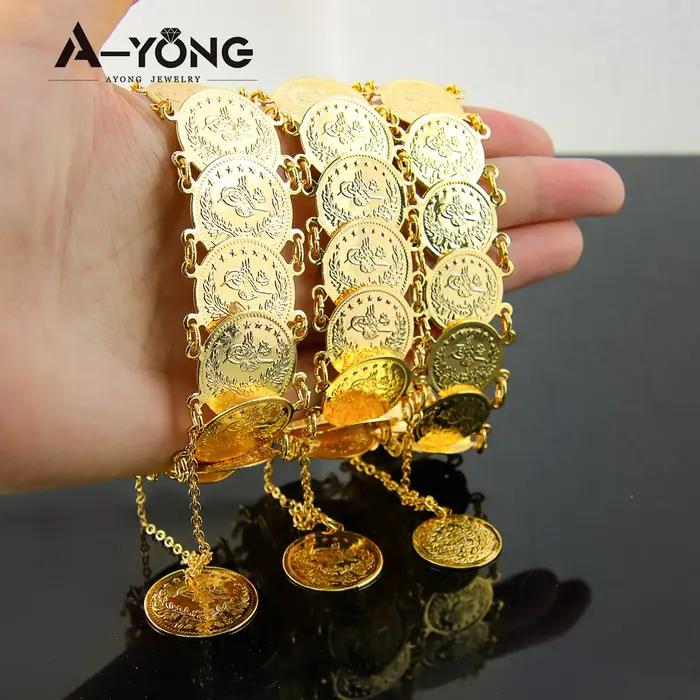 Bracelet de pièces de monnaie kurde plaqué or 21 carats