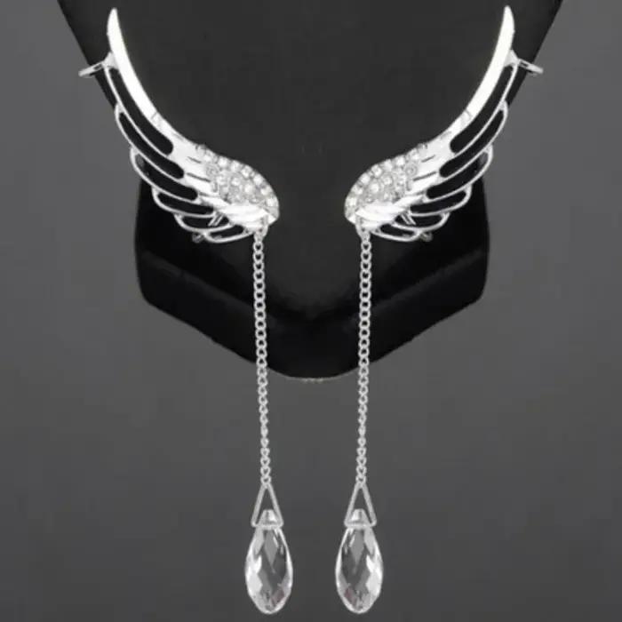 Boucles d'oreilles ailes d'ange en cristal plaqué argent