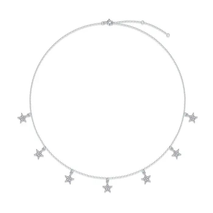 Collier Moissanite en Argent Sterling 925 avec Pendentif Étoile Plaqué Or Blanc Bijoux Fins Occasions Spéciales Femme