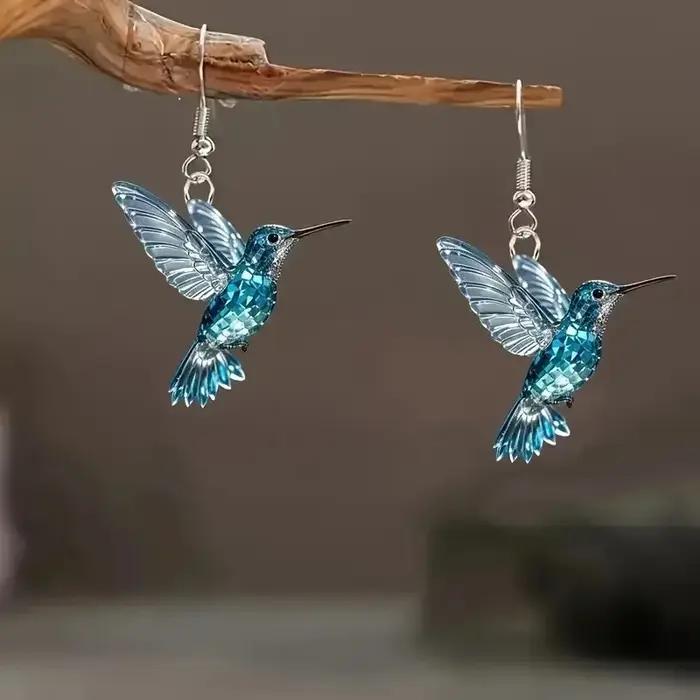 FTCY acrylique colibri boucles d'oreilles pour femmes Style rétro coloré oiseau