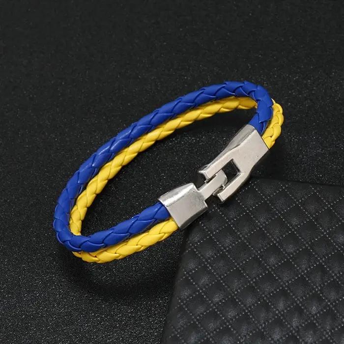 Bracelet drapeau ukrainien tressé multicouche cuir PU classique pour hommes femmes occasions spéciales soutien solidarité