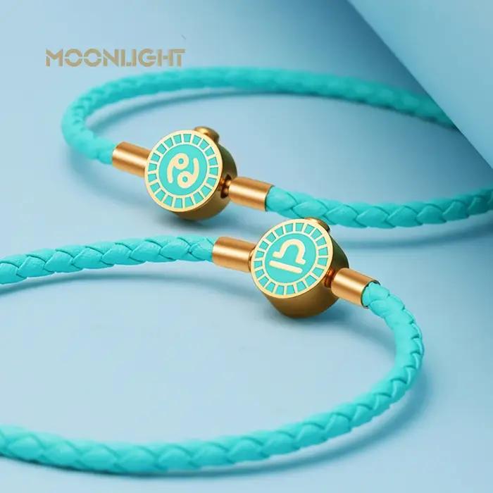MOONLIGHT 12 Constellation Bracelet à breloques tressé en cuir