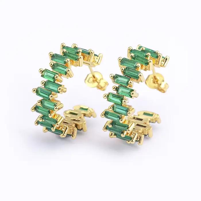 Boucles d'oreilles créoles Nidin élégantes en cristal baguette, géométrie irrégulière, style Huggie, tendance, pour femme, usage quotidien, accessoire de bijouterie