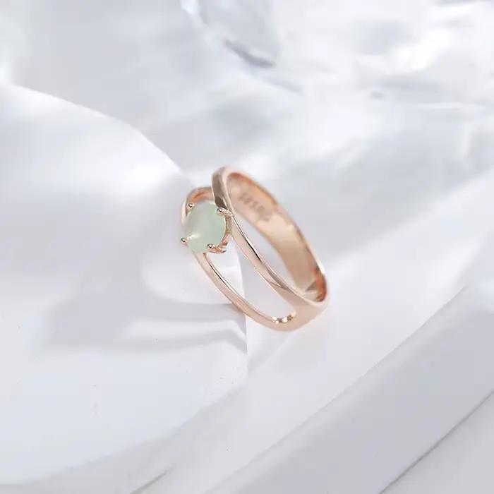 Bague en zircon vert émeraude plaquée or rose 585 pour femmes, alliance de mariage, bijoux pour occasions spéciales