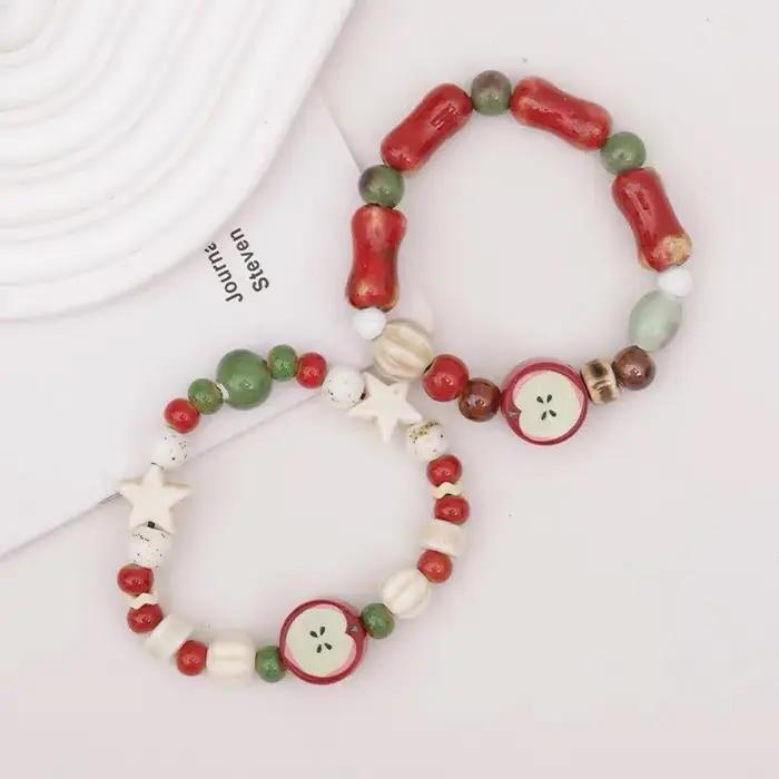 Bracelet en céramique de perles d'os de fruits multicolores fait à la main pour femmes, extensible, bijoux ethniques Boho pour occasions spéciales