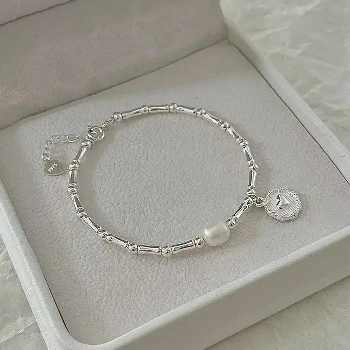 Bracelet en argent sterling 925 avec nœuds et perles pour femme occasion anniversaire cadeau chic et moderne élégant simple tendance