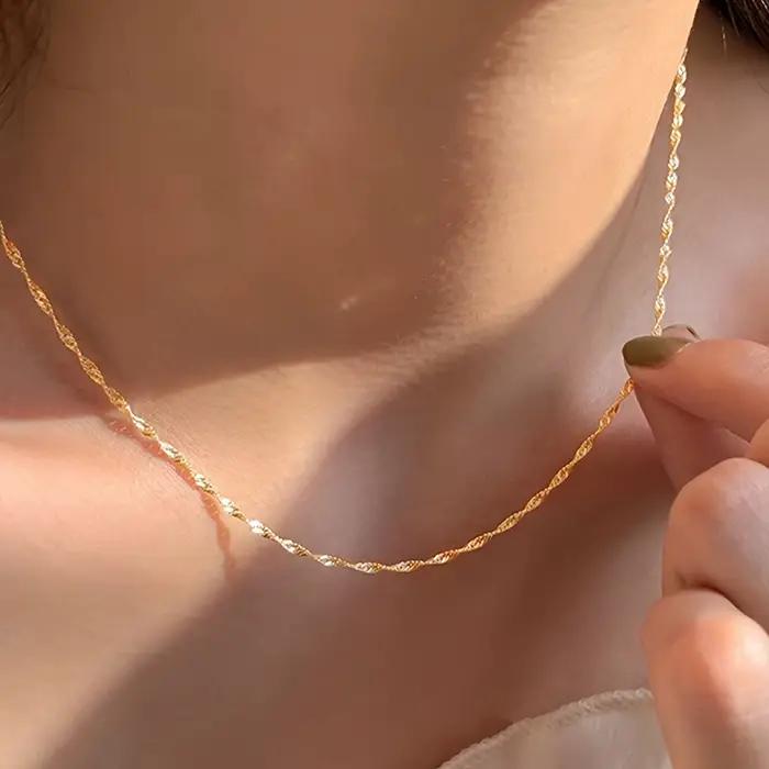 Collier chaîne fine en acier inoxydable plaqué or pour femmes, chaîne de clavicule de Style Simple,