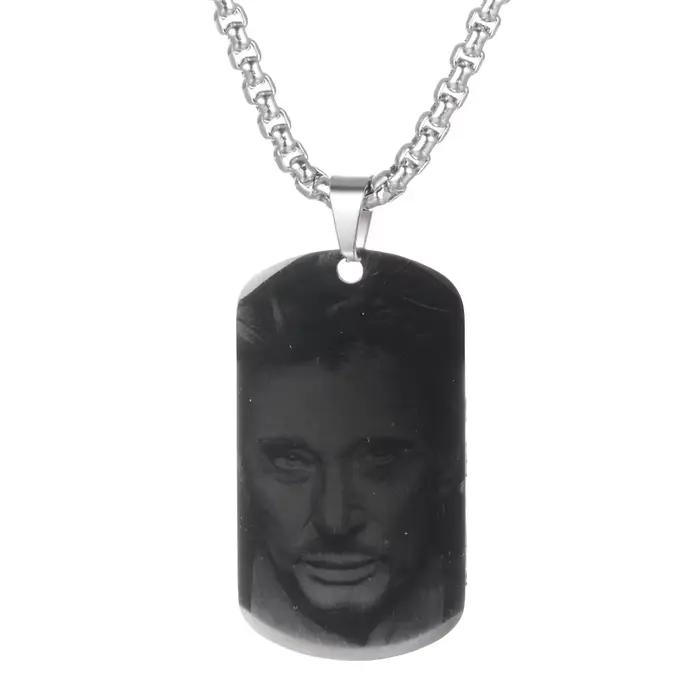 Collier avec pendentif en forme de bascule française gravée, personnalisé, Johnny Hallyday, Photo personnalisée, bijoux pour femmes et hommes