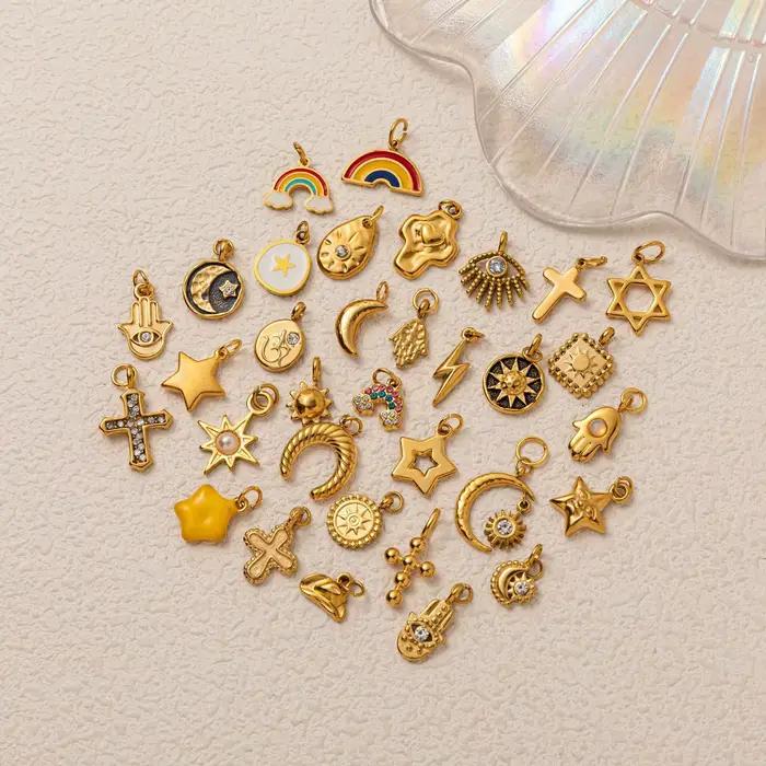 Charms étoile lune arc-en-ciel soleil en acier inoxydable plaqué or 18 carats pour fabrication bijoux à faire soi-même occasions spéciales