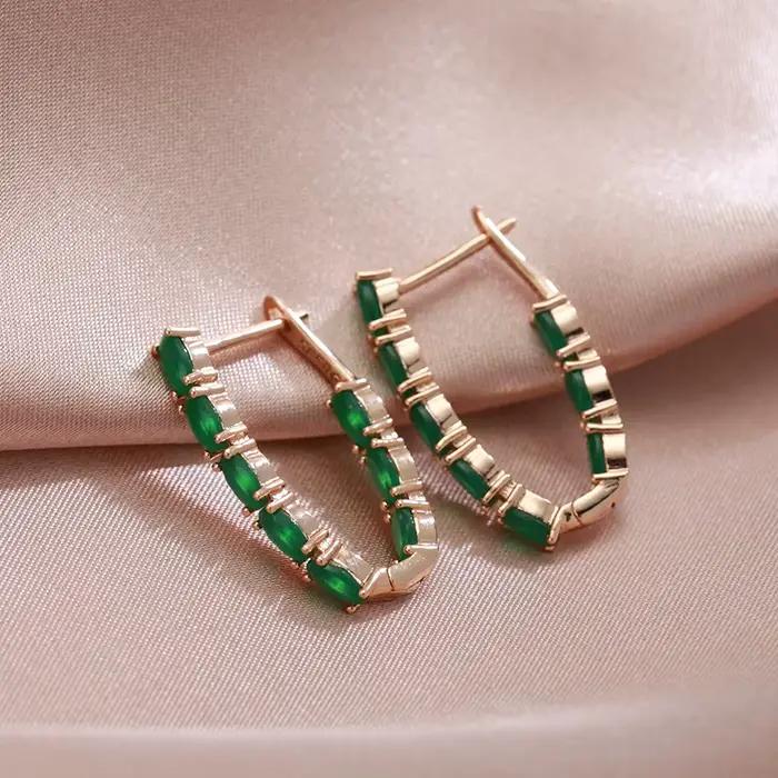 SYOUJYO – boucles d'oreilles longues en Zircon naturel vert pour femmes