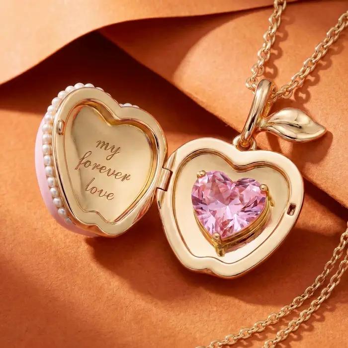 Collier pendentif boîte à ouverture et fermeture en forme de pomme rose doré pour femmes et filles, style ballet simple, mignon et amusant, accessoire de bijouterie