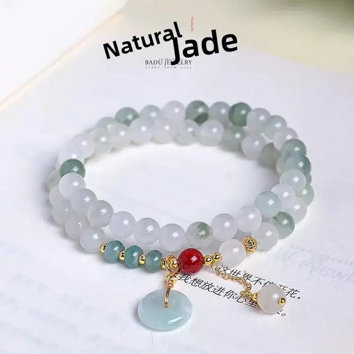 Tianshan montagne émeraude Double cercle Bracelet de perles femmes style chinois Jade boucle sûre Dongling