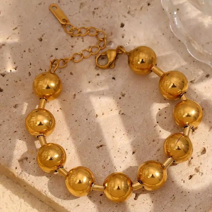 La Muses – Bracelet chaîne de perles rondes exagérées pour femmes, en acier inoxydable, plaqué or PVD 18K, bijoux étanches, cadeaux
