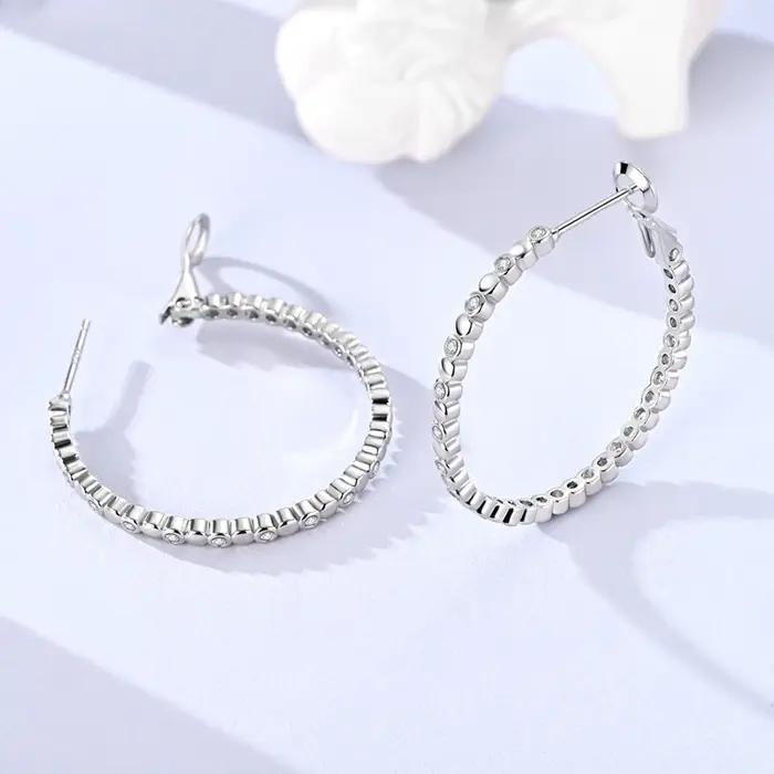 Boucles d'oreilles rondes en argent Sterling 925 pour femmes et filles