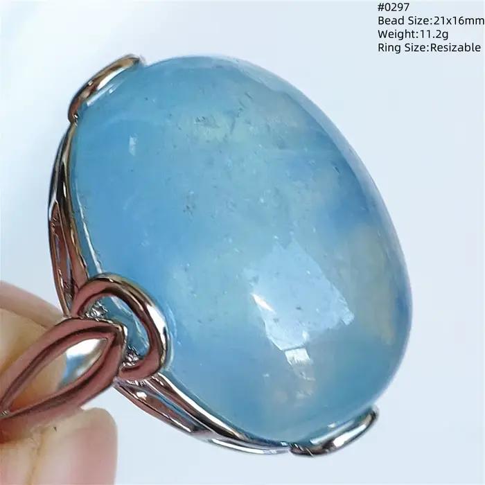 Bague aigue-marine bleue naturelle, anneau réglable ovale en argent Sterling 925, perle transparente