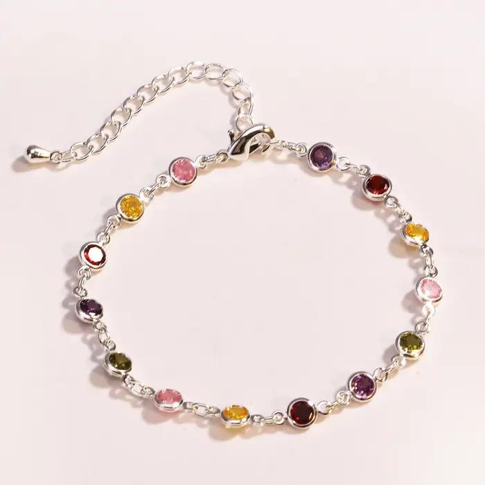 Bracelet de perles de strass colorées pour femmes, chaîne plaquée or, Bracelet commémoratif bord de