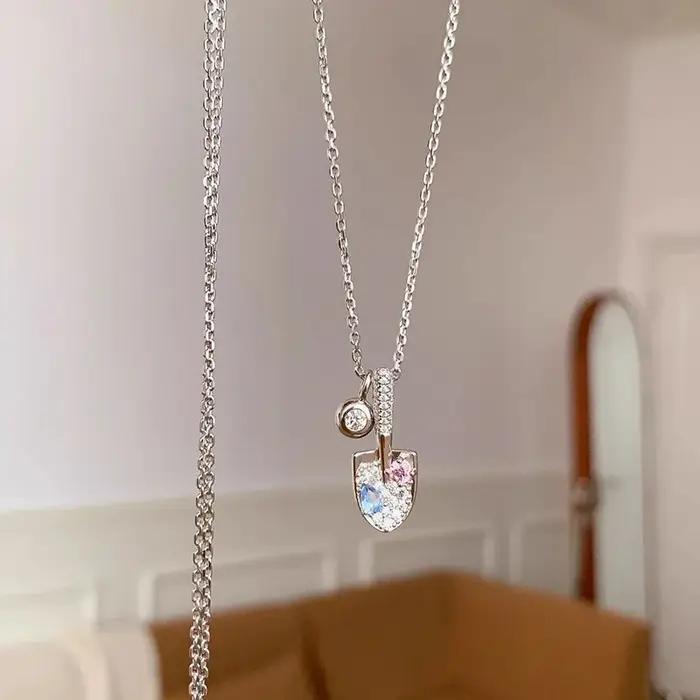 Collier créatif en argent brillant 925 incrusté de diamant rose bleu dégradé, chaîne de collier de p