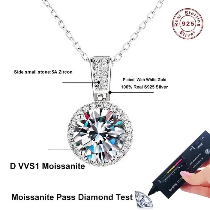 NeeTim – collier Moissanite 2 carats pour femmes, argent Sterling 100% S925 avec plaqué or blanc, bijoux en diamant de laboratoire, pendentif de mariage
