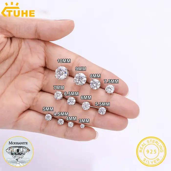 TUHE – boucles d'oreilles rondes classiques unisexes en argent 925 pour femmes, couleur D VVS1, bijo