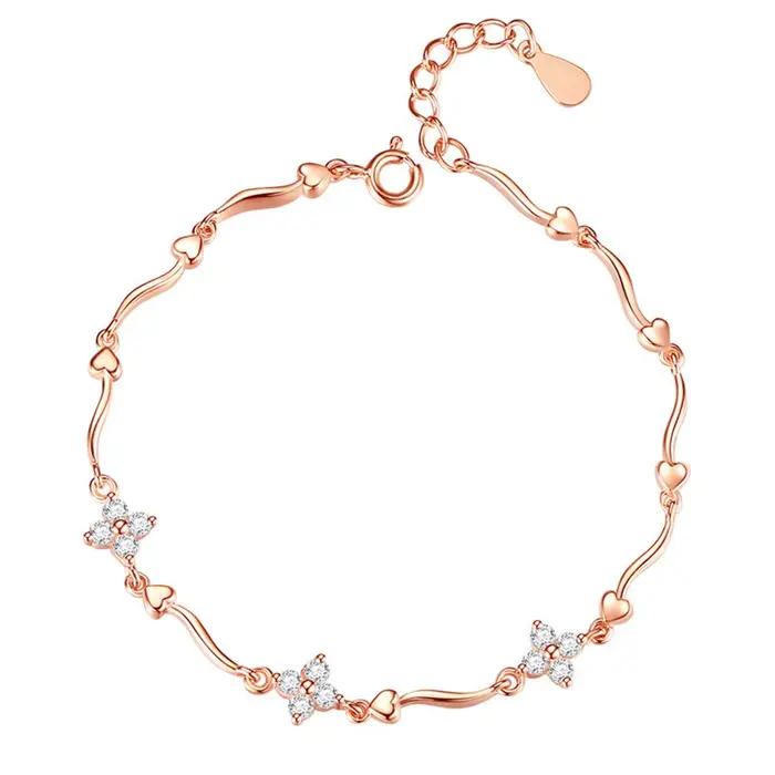 Bracelet en argent sterling 925 avec trèfle à quatre feuilles en zircon