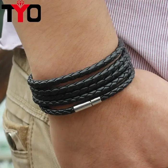 TYO mode 5 couches Bracelets en cuir et Bracelet à breloques fait à la main corde ronde tourner boucle