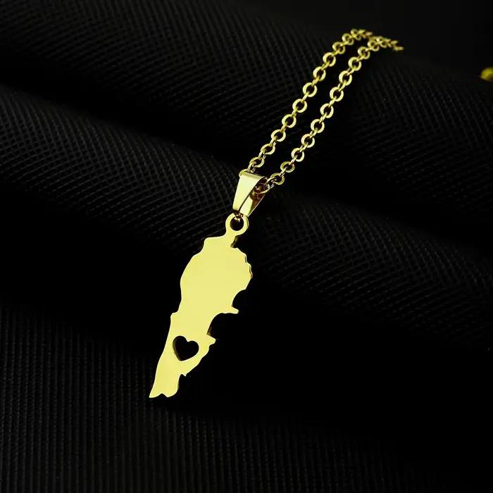 Collier pendentif en acier inoxydable avec carte du Liban et drapeau