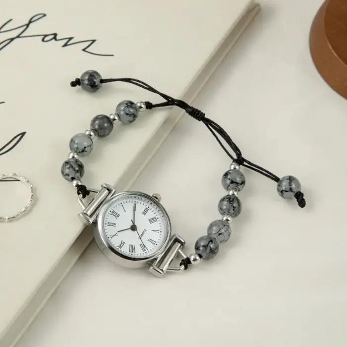Mode Bracelet perlé montre Bracelet réglable pendentif montre à Quartz montre-Bracelet femmes filles
