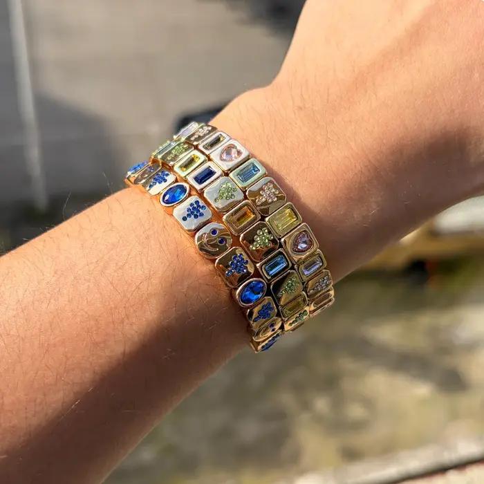 Bracelets en émail perlé avec breloque palmier et cristal pour femme
