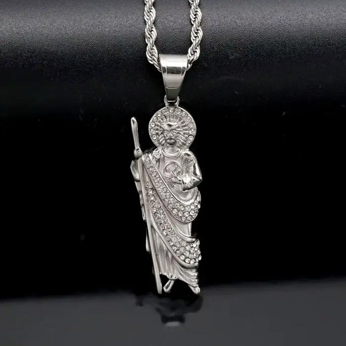 San Judas Tadeo pendentif collier femmes avec strass hommes Saint Jude Thaddeus acier inoxydable cou