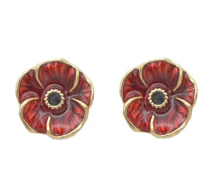 Boucles d'Oreilles en Coquelicot Rouge Bijou Commémoratif Vintage Cadeau Femme Occasions Spéciales