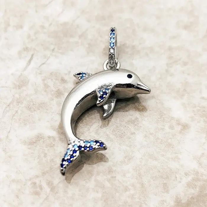 Pendentif dauphin bleu marque en argent Sterling 925
