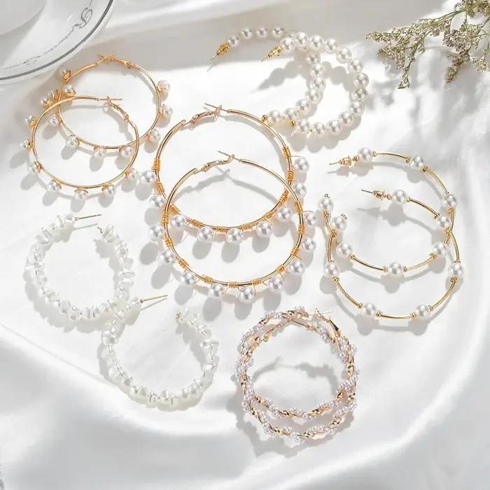 5 Style Imitation perle grandes boucles d'oreilles de luxe