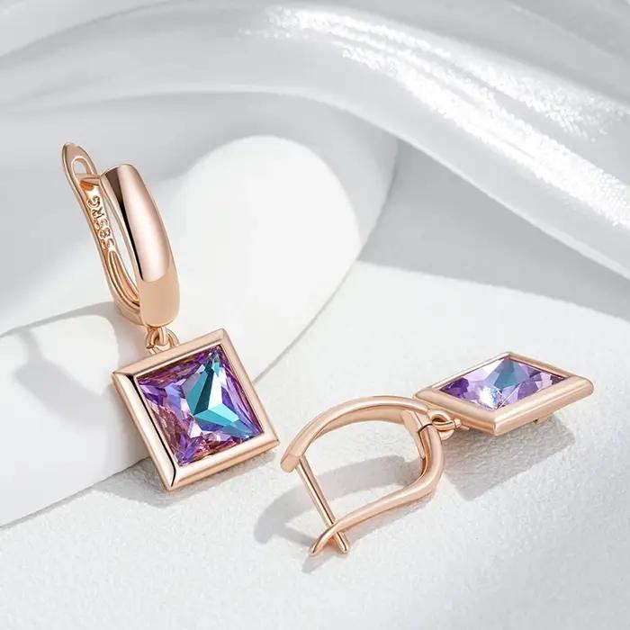 Boucles d'oreilles en pierre de cristal dégradé carré pour femmes