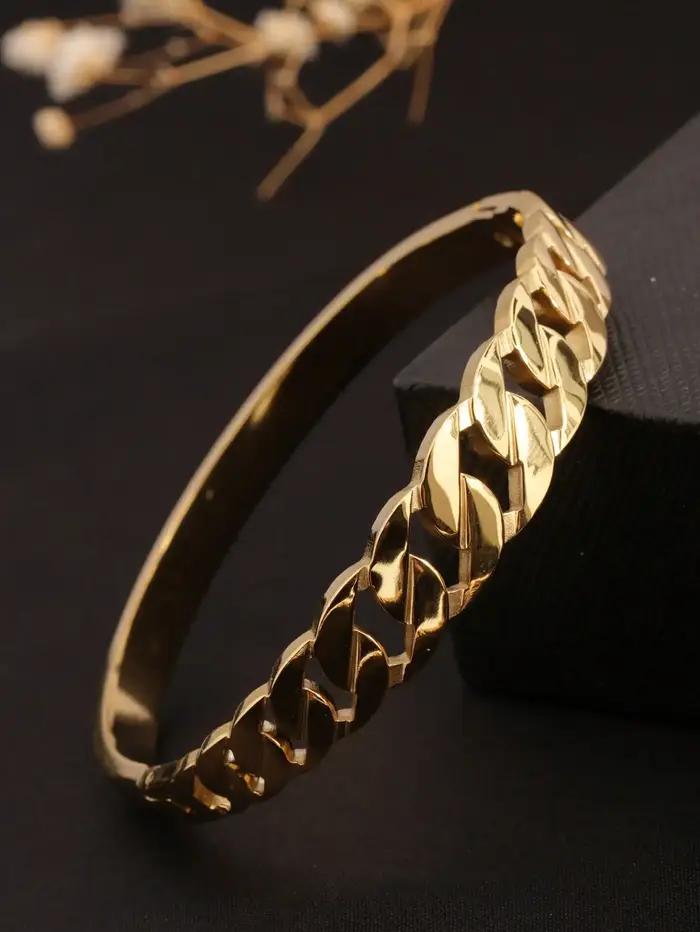 Bracelet chaîne large et irrégulier en acier inoxydable plaqué or 18 carats avec fermoir vintage