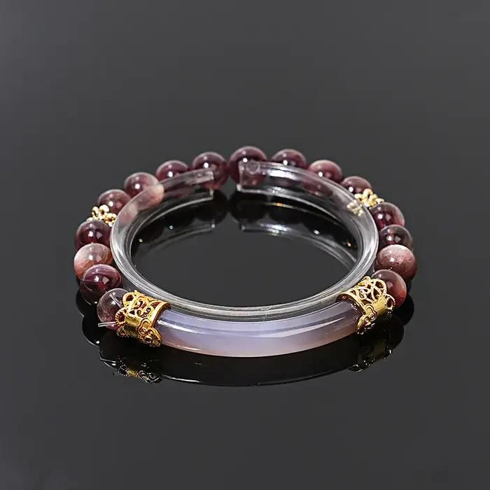 Bracelet en cristal de lépidolite violet naturel pour femmes