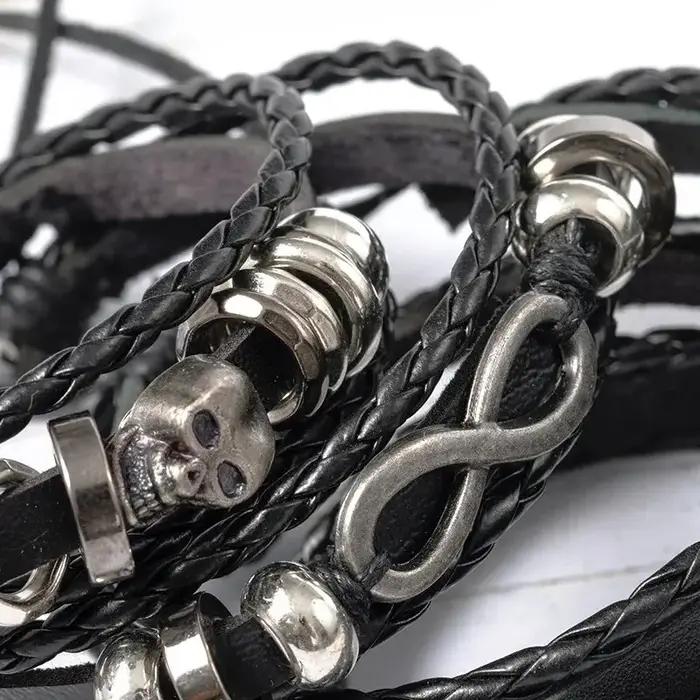 Ensemble de bracelets tressés de style punk 5 pièces en cuir et alliage de zinc violet pour homme et femme occasions spéciales