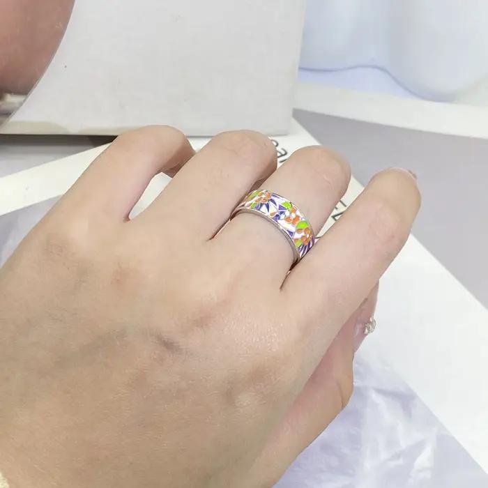 Bague de cocktail en émail coloré avec motif floral, bague de fiançailles pour femmes, bijou d'engagement, cadeau d'anniversaire, haute qualité