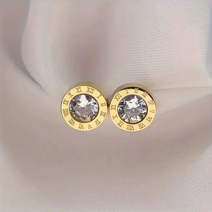Boucles d'oreilles classiques imbriquées pour femmes, couleur or, Zircon cubique, Piercing en acier inoxydable, ensemble de bijoux minimaliste, cadeau
