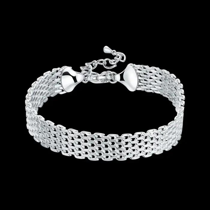 Bracelets en argent regardé 925 pour femme, chaîne de tissage exquise, fête de mariage, cadeaux de N