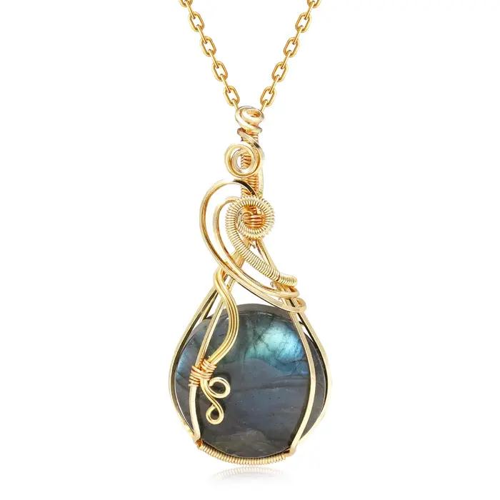 Pendentif en labradorite arc-en-ciel pour femme, fil de cuivre enroulé autour de la labradorite, bij