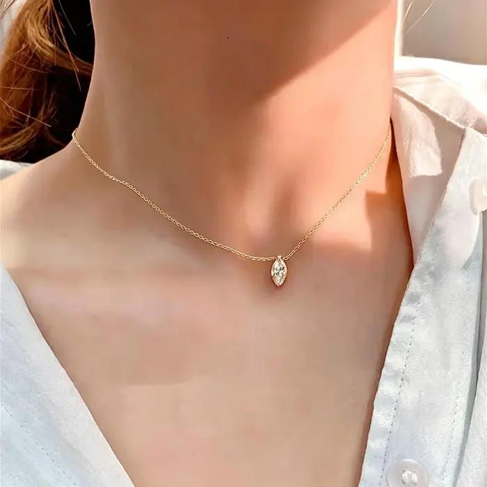 Collier en Moissanite taille Marquise brillante Lnngy