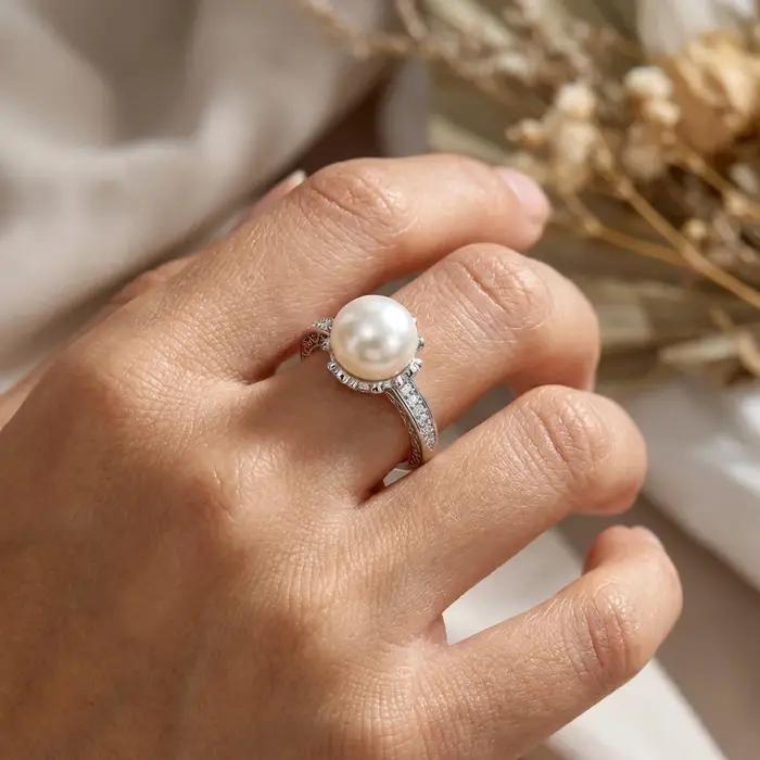 Bague de cocktail élégante rétro en perles pour femme, accessoire de luxe tendance pour le quotidien, idéale pour les rendez-vous, les fêtes, les mariages, cadeau de bijoux pour femme occasions spéciales