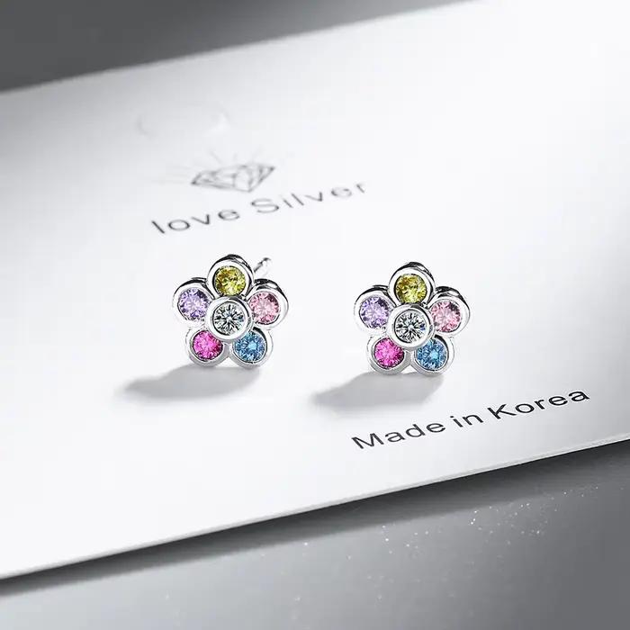 Boucles d'oreilles en argent Sterling 925 avec zircon arc-en-ciel pour femmes