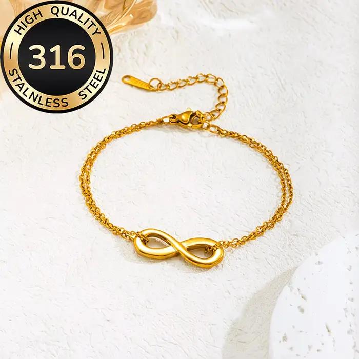 Bracelets minimalistes en acier inoxydable 316L plaqué or avec pendentif signe infini, symbole d'amour et de liberté, pour femmes et employées de bureau au quotidien