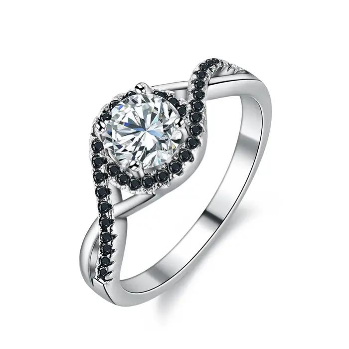 Blcak Awn 2026 Nouvelle bague de fiançailles tendance en spinelle noire couleur argent pour femme